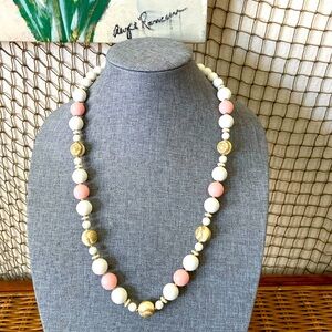 Vintage LONG Japan Pink White Cream Lucite Beaded Necklace